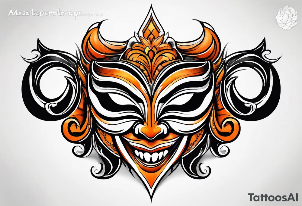 Laughing mask that is orange and black tattoo idea
