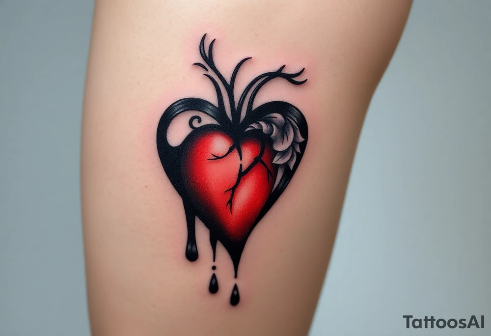 A bleeding heart with blackened edges, transitioning into a smoky, fading effect, symbolizing love lost to time. tattoo idea