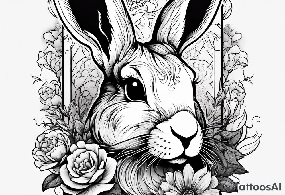 Rabbit and flowers, spine tattoo cover up long tattoo tattoo idea