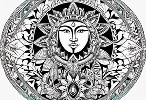 sacred moon and sun painted with Anishinaabe floral all over tattoo idea