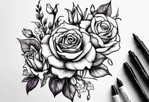 rose, violet, lilly of the valley, gladiolus, and narcissus tattoo idea