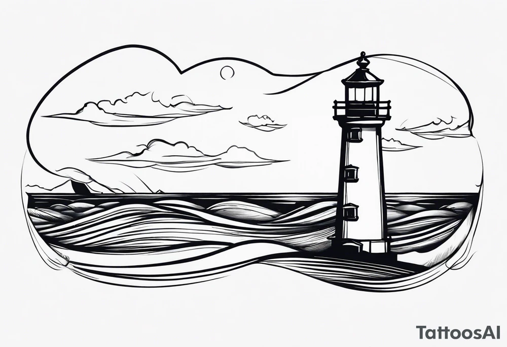 farol no oceano em mar agitado bem delicado tattoo idea