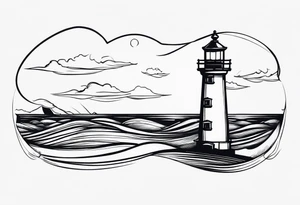 farol no oceano em mar agitado bem delicado tattoo idea