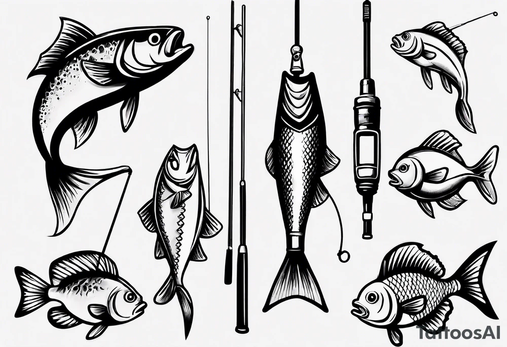Fishing rod with fish tattoo idea