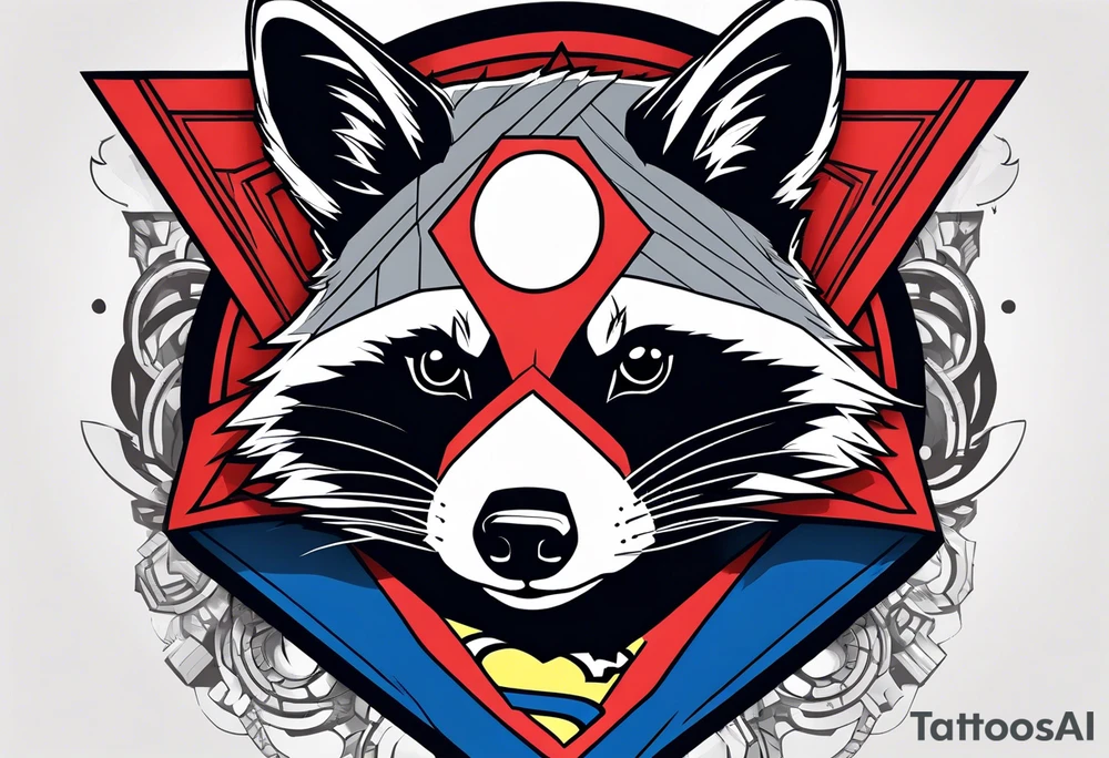 raccoon wearing a Superman hoodie tattoo idea