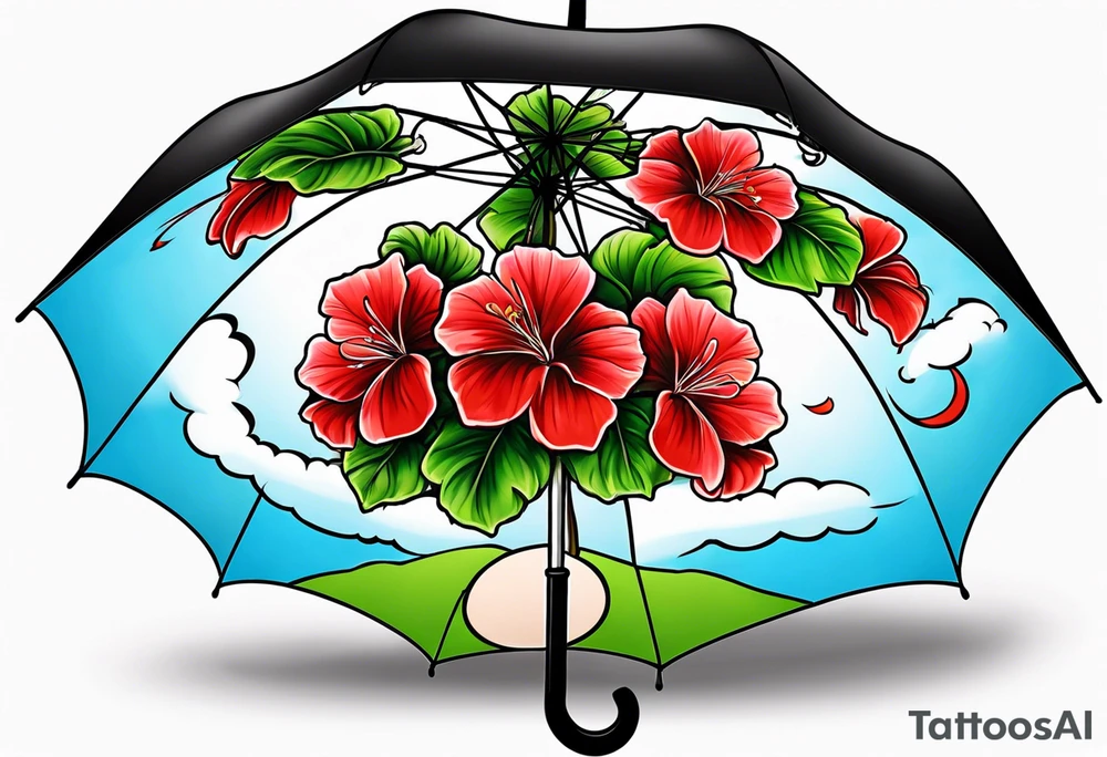 Umbrella with red geraniums tattoo idea