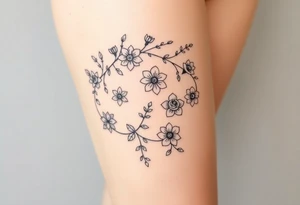 Vine with flowers: daffodil,
Lily, chrysanthemum, rose, aster, narcissus tattoo idea