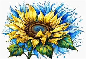 a yellow sunflower bloom with blue highlights tattoo idea
