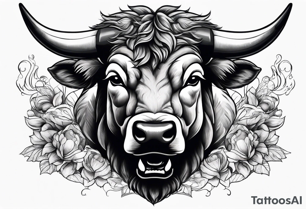 raging bull head busting through tattoo idea