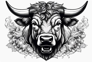 raging bull head busting through tattoo idea