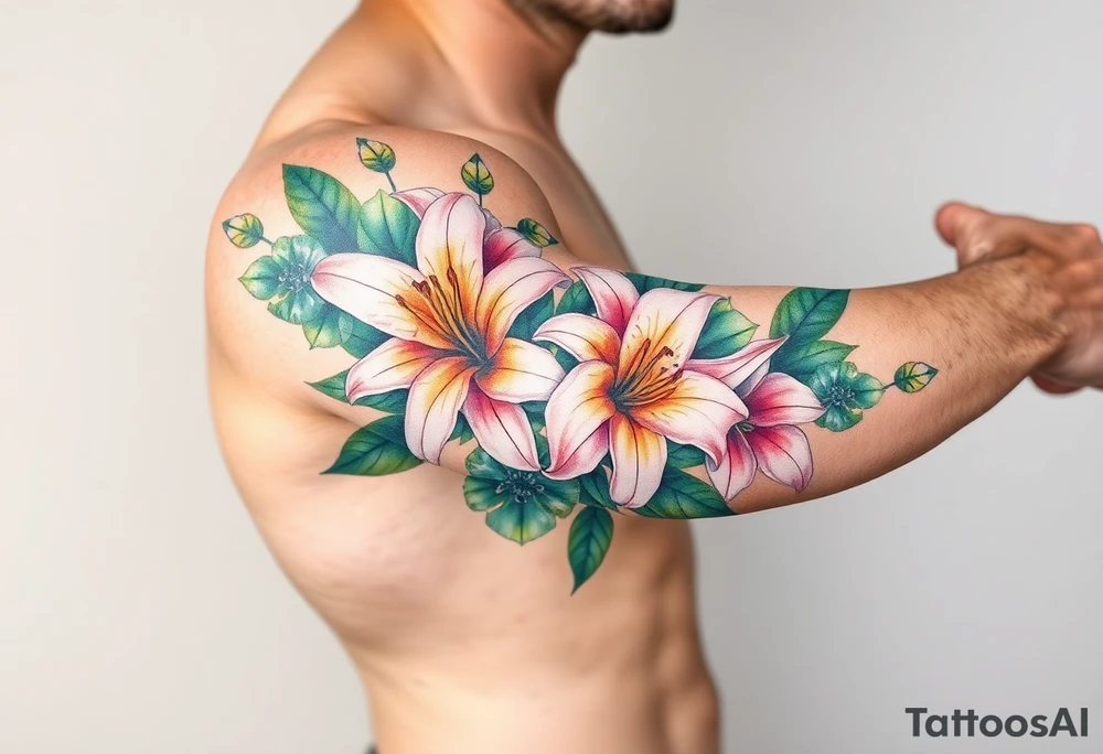 Lilies and emeralds tattoo idea