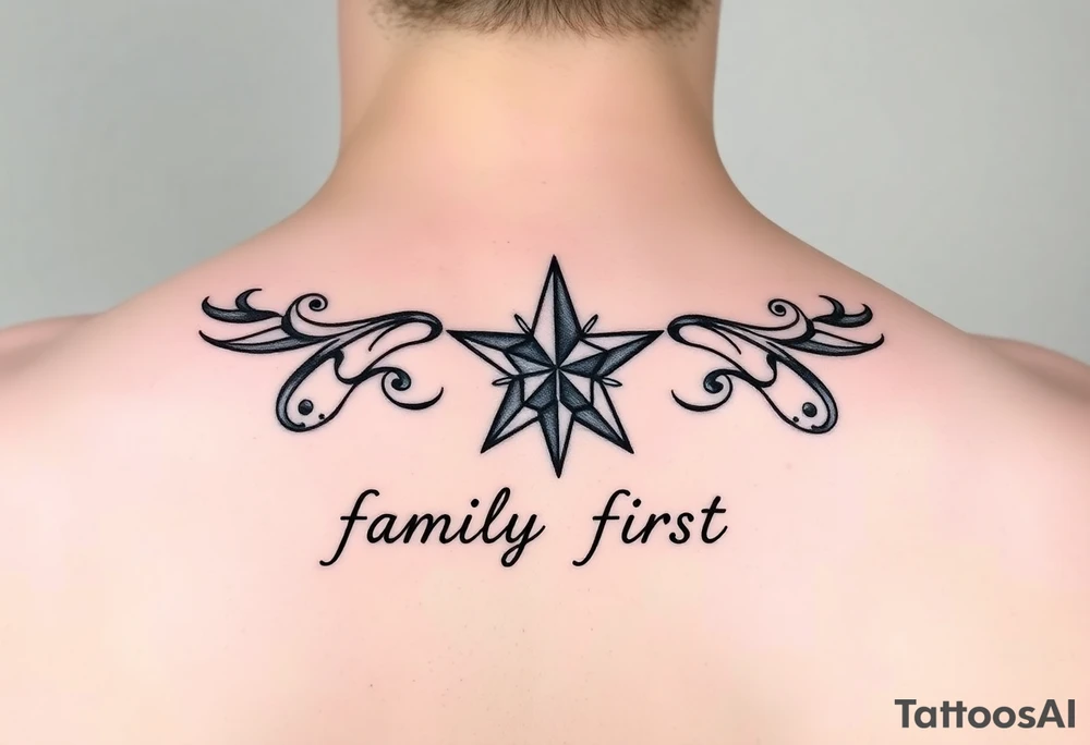 “family first”, mortality, nautical star, mental health healing, cancer astrological sign tattoo idea