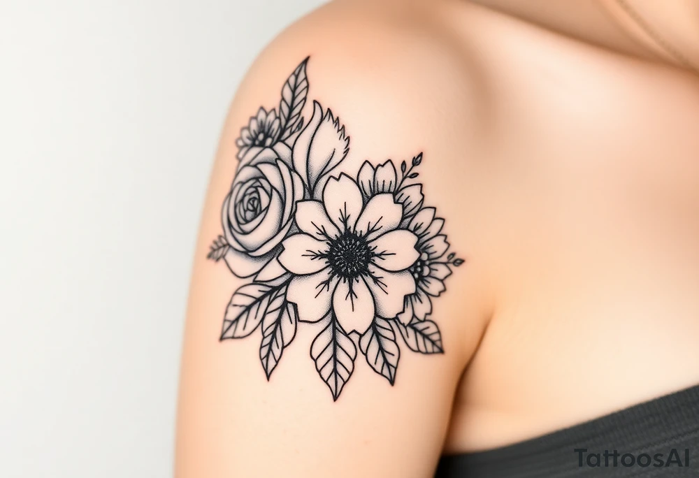 Rose and Chrysanthemum bouquet tattoo tattoo idea