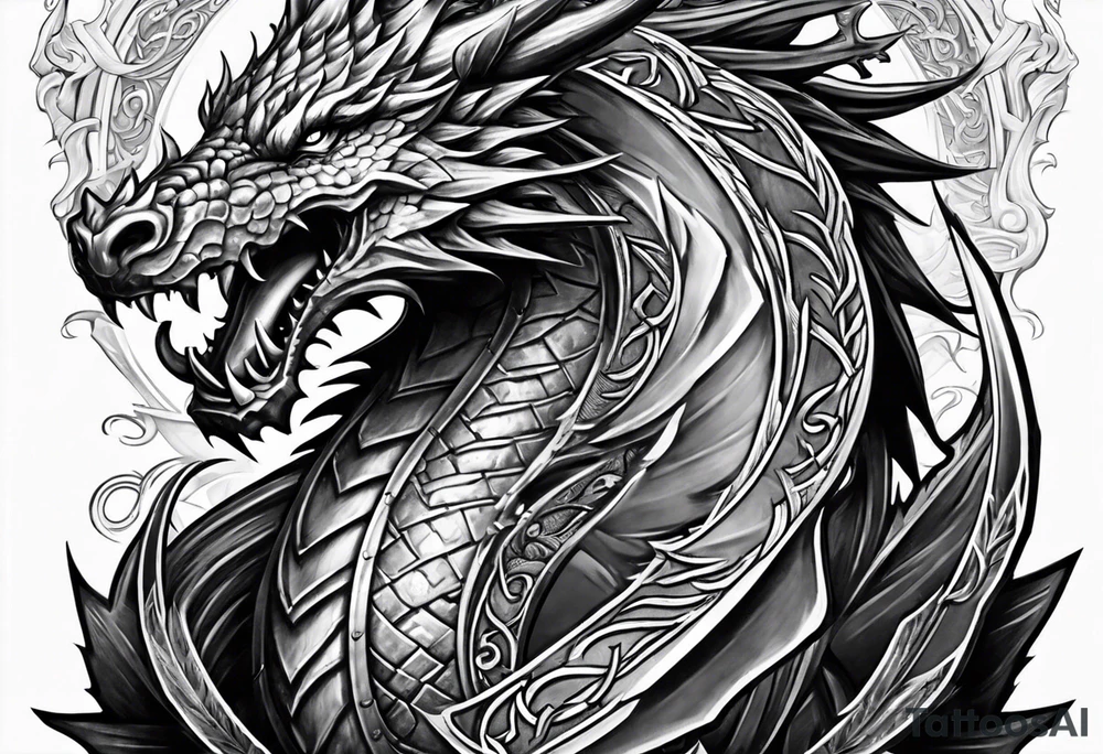 Valhalla sword shield dragon tattoo idea