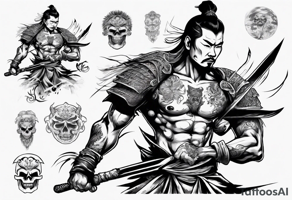 handsome Asian warrior with a shadow of death tattoo idea