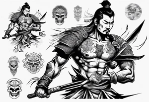 handsome Asian warrior with a shadow of death tattoo idea