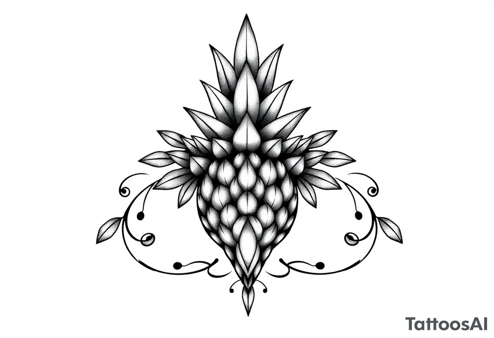 Bushy crown pineapple vagina, design to go over vagina , erotic vagina area design, anus to be at the bottom tattoo idea