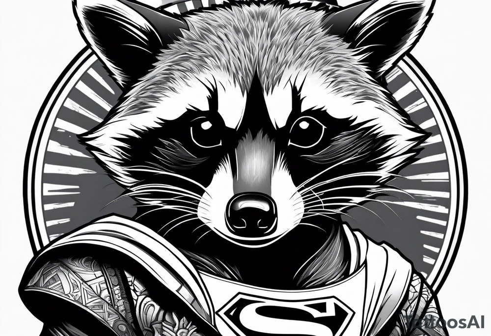raccoon wearing a Superman t-shirt tattoo idea
