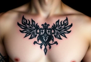 magnificent irish family crest flames with trailing embers and Demonic And mideval Featurs incorporated tattoo idea