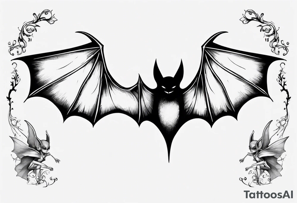 Bat with a fairy on top of its body tattoo idea