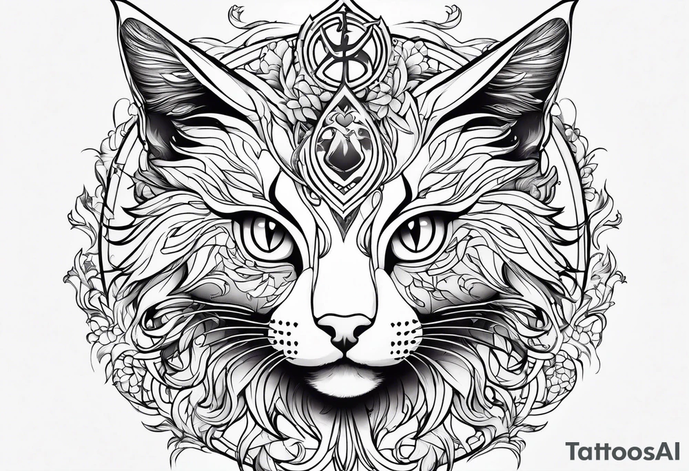 cat, love, angel, demon, peace tattoo idea