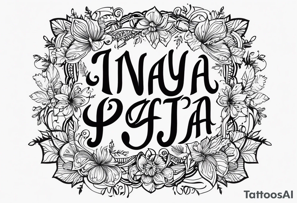 Надпись красивым шрифтом «INAYA» эстетично, тонко с рыбой tattoo idea