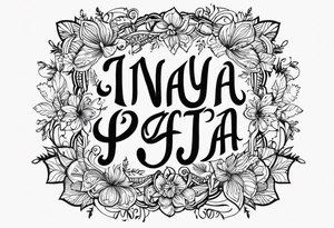 Надпись красивым шрифтом «INAYA» эстетично, тонко  с рыбой tattoo idea