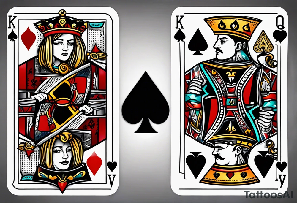 King, queen of spades cards tattoo idea