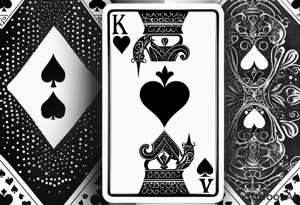 one playing card with both queen of hearts and king of spades in extreme minimalistic  style tattoo idea