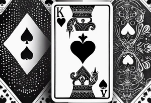 one playing card with both queen of hearts and king of spades in extreme minimalistic  style tattoo idea