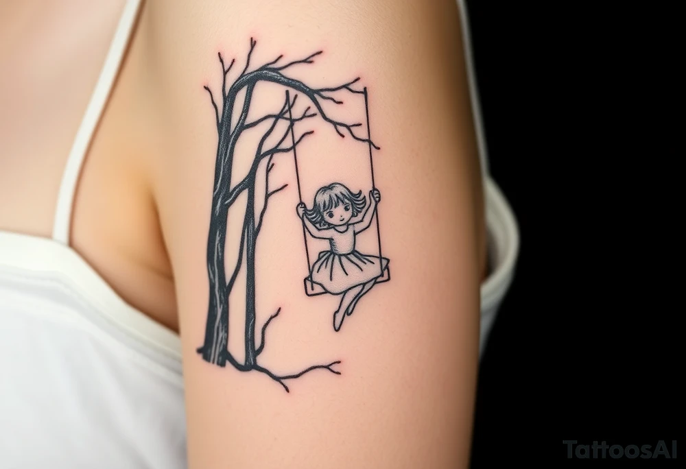 Little girl swinging in a dark scary forest tattoo idea