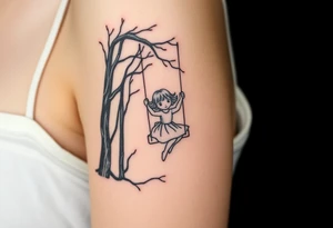 Little girl swinging in a dark scary forest tattoo idea