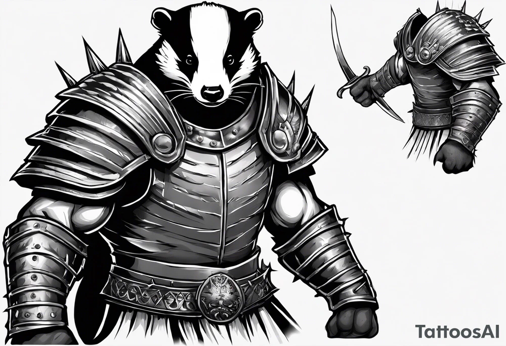 Draw me badger/Gladiator with aggressive full body, killer face with a smile, very long nails and he attacks like a Bloody Gladiator to enemy and also, he has very deadly looking. The only weapon is his braveness he fights with his nails. Everybody scares after their first sight. And horror type Badger this is with a full body. tattoo idea