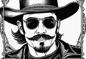 Wire rim glasses with a cowboy hat and large handlebar mustache tattoo idea