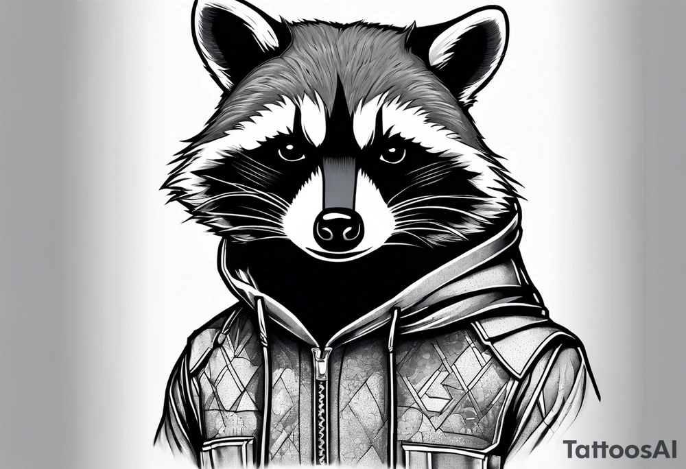 raccoon wearing a Superman hoodie tattoo idea