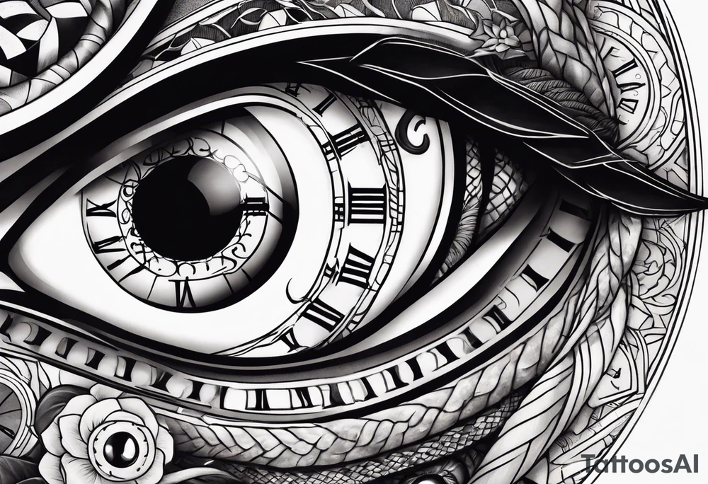 human eye with snake and clock tattoo idea