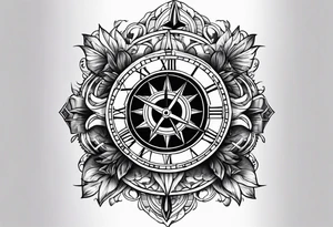 Cross with clock and compass tattoo idea