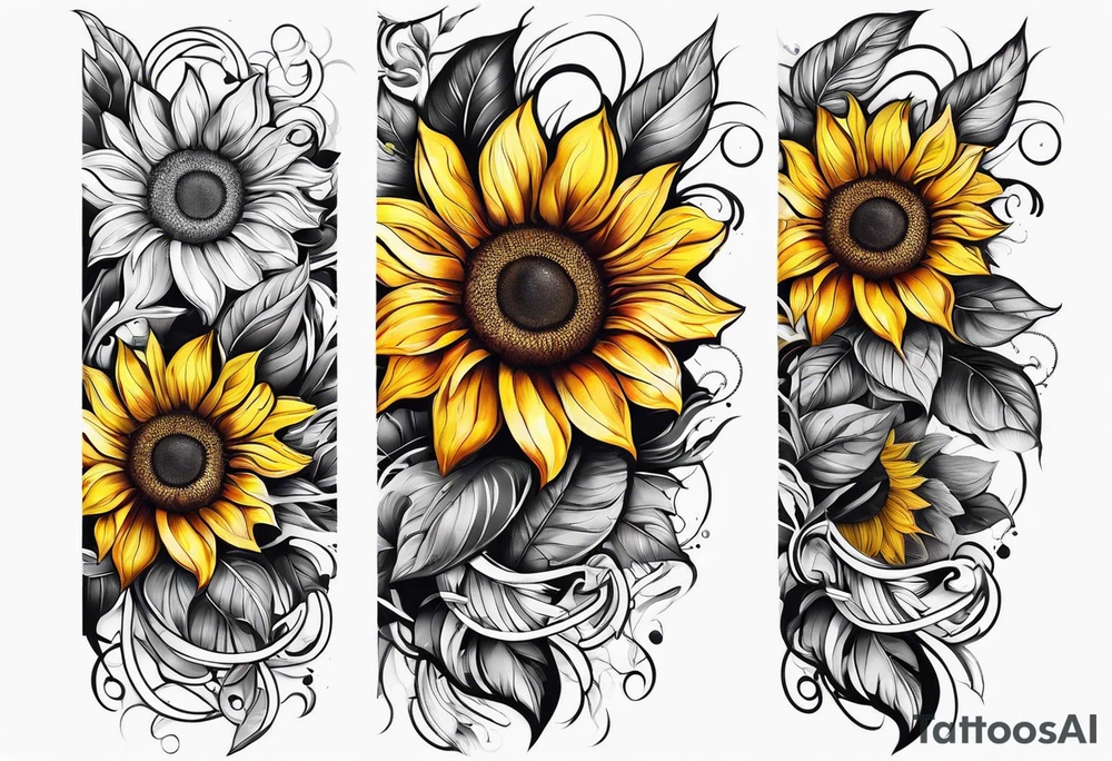 Colorful sunflower arm sleeve tattoo idea