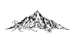 An elongated mountain range with vines and flowers mixed in tattoo idea