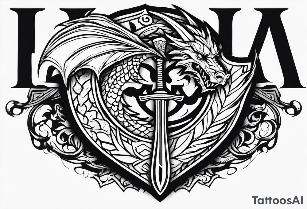 Valhalla sword shield dragon axe tattoo idea