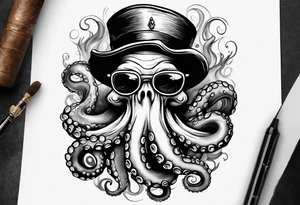 Octopus smoking cigar tattoo idea
