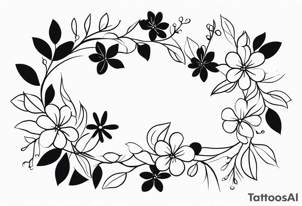 Design a minimalist tattoo featuring a combination of small flowers and leaves, arranged in a graceful, flowing pattern tattoo idea