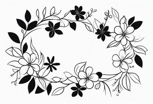 Design a minimalist tattoo featuring a combination of small flowers and leaves, arranged in a graceful, flowing pattern tattoo idea