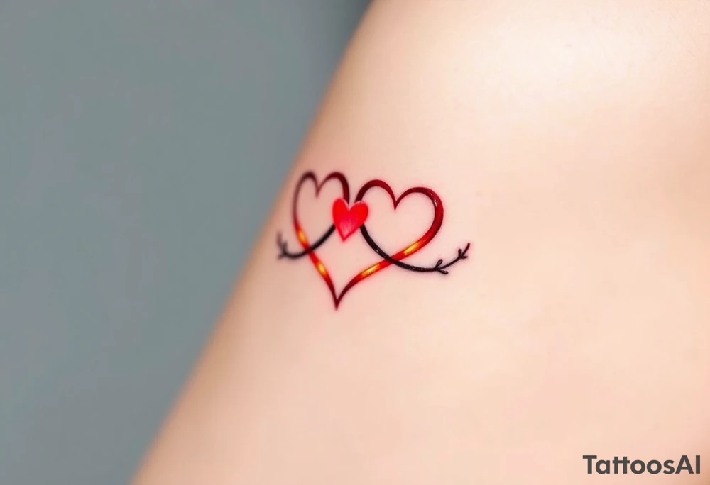 A fiery infinity symbol with a glowing red hearts tattoo idea
