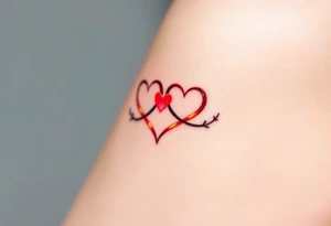 A fiery infinity symbol with a glowing red hearts tattoo idea