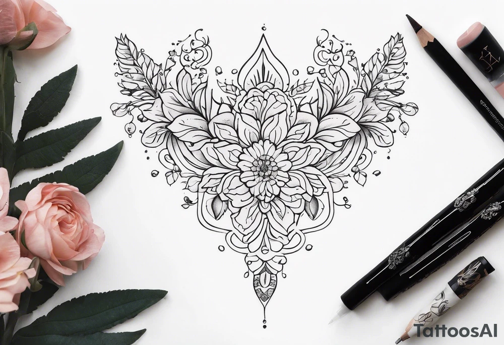 small long ornate floral sternum tattoo tattoo idea