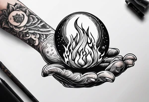 A hand holding a ball of fire tattoo idea
