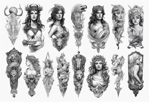 Greek mythology sleeve for women to signify power and success tattoo idea