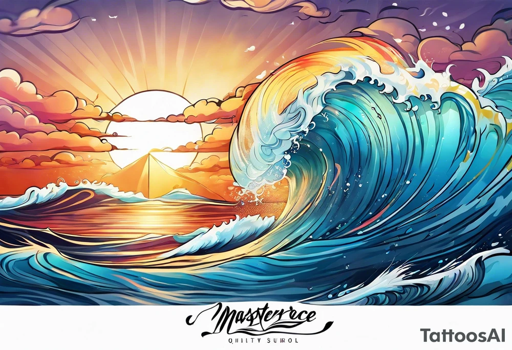 ocean sunrise sleeve tattoo idea