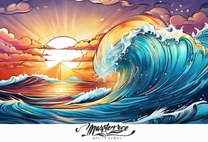 ocean sunrise sleeve tattoo idea